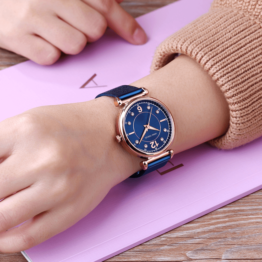 MINI FOCUS MF0177L Elegant Design Mesh Steel Women Wristwatch Crystal Ladies Quartz Watch - Trendha
