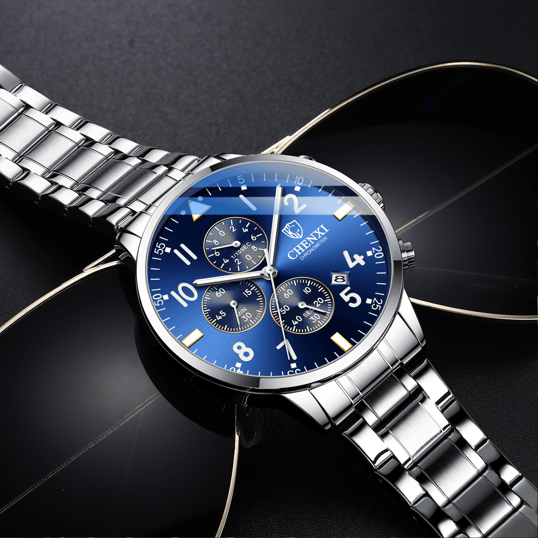 CHENXI Business Men Full Steel Quartz Wristwatch Waterproof Date Clock Alloy Men Watch - Trendha