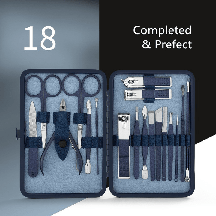 Blue Manicure Tools Set Pro Max Stainless Steel Professional Nail Clipper Kit of Pedicure Paronychia Nippers Trimmer Cutters - Trendha
