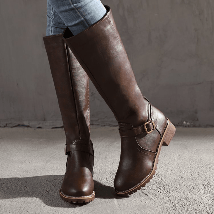 Buckle Strap Decoratioin Warm Non Slip Mid Calf Women'S Boots - Trendha