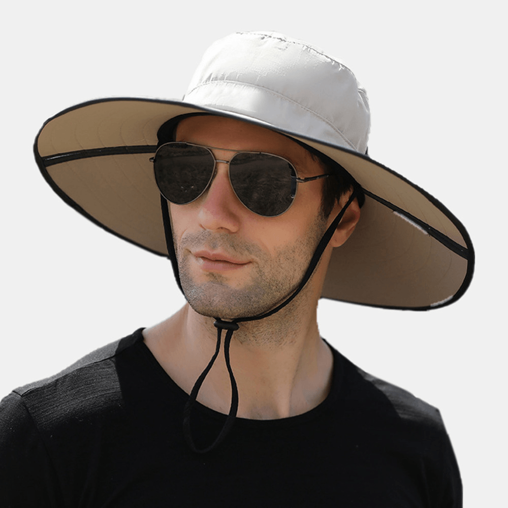 Men Solid Foldable Sunshade Hat Bag Brim Windproof Rope Summer Outdoor Mountaineering Suncreen Bucket Hat - Trendha