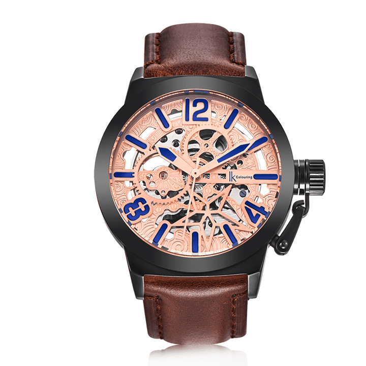 IK COLOURING K003 Business Style Male Wristwatch Leather Strap Mechanical Watches - Trendha