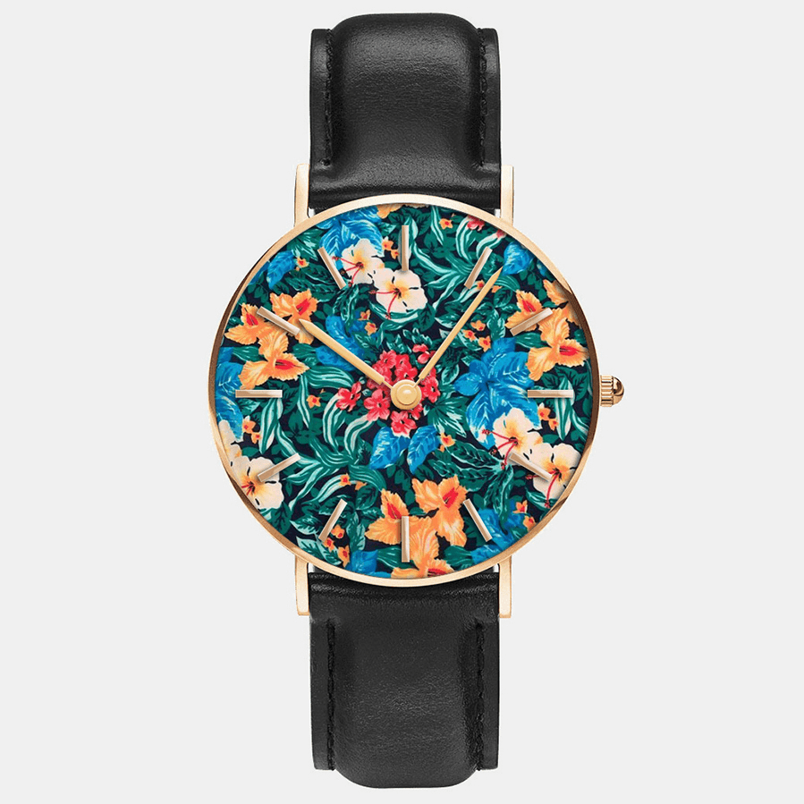 Ultra Thin Oil Painting Women Casual Elegant Wrist Watch Flower Leaf Quartz Watch - Trendha