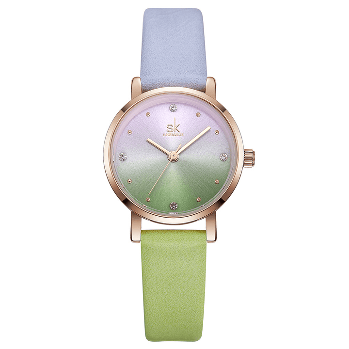 SHENGKE SK K8029 Fashion Color Gradient Leather Strap Luxury Women Crystal Dial Quartz Watch - Trendha