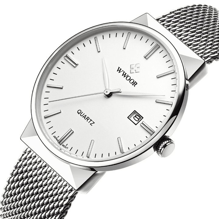 WWOOR 8826 Ultra Thin Stainless Steel Watches Men Fashion Calendar Quartz Watch - Trendha