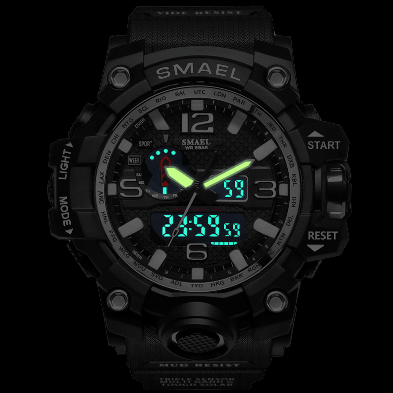SMAEL 1545 Digital Watch Band Dual Display Waterproof Sport Analog Quartz Watch - Trendha