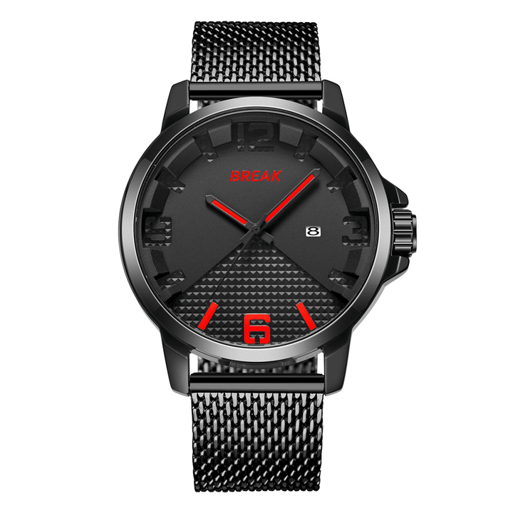 BREAK 3301 Calendar Sport Men Wrist Watch Simple Design Stainless Steel Quartz Watches - Trendha