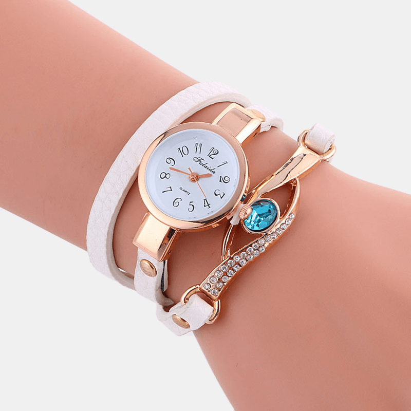 Retro Pu Strap Rhinestone Multi-Layer Lady Watch Metal Blue Crystal Adjustable Wrist Watch Quartz Watch - Trendha