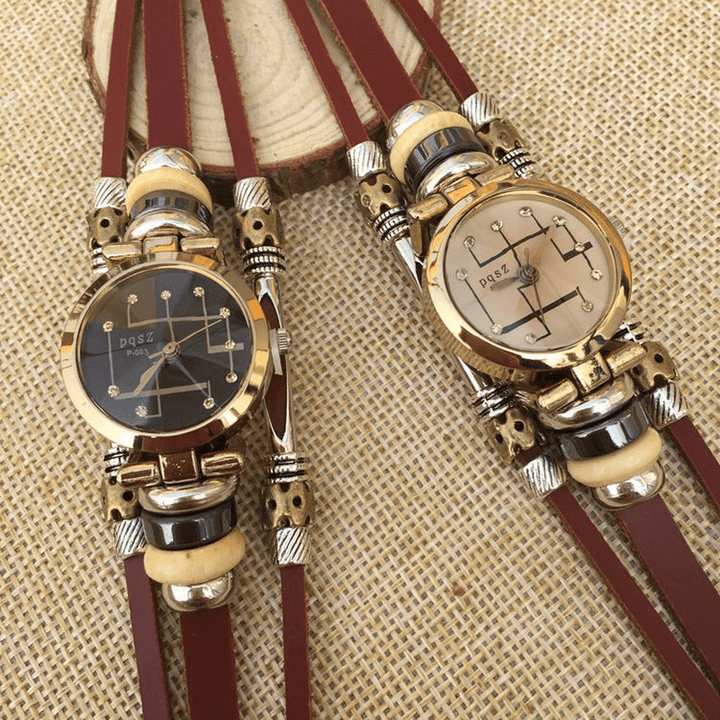 B15 Fashion Rhinestone Stainless Steel Buckle Leather Strap Couple Quartz Watch Bracelet Watch - Trendha