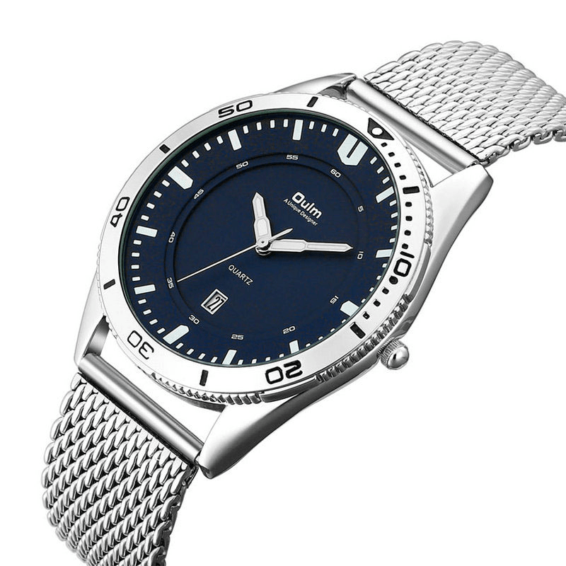 OULM 3994 Classic Business Style Men Wrist Watch Calendar Mesh Steel Band Quartz Watches - Trendha