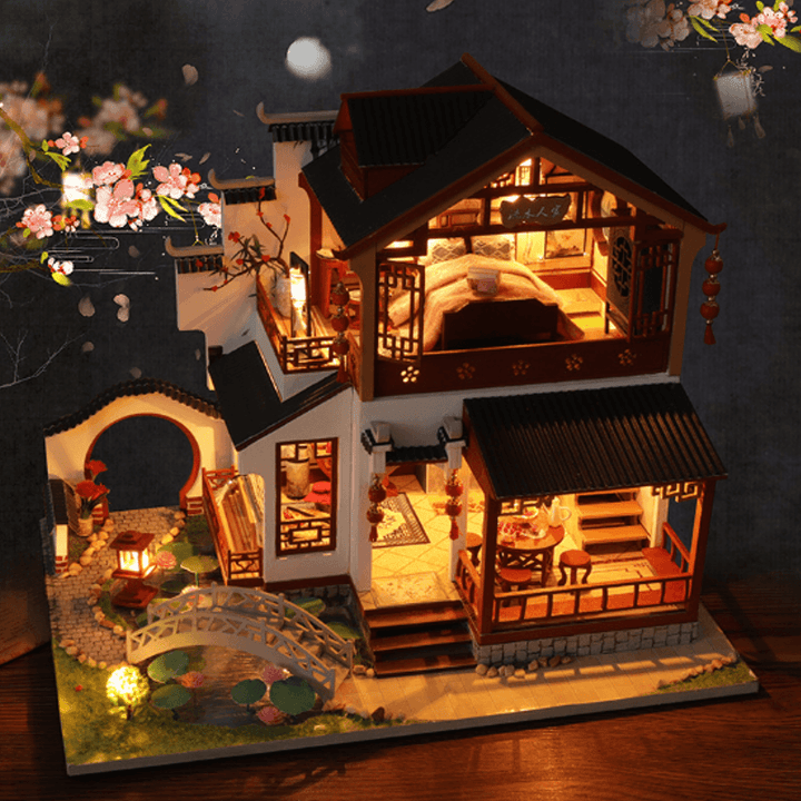 Wooden DIY Doll House with Furniture Zhao Hua Xi Shi Retro Chinese Style Antique Architecture Loft Doll House Indoor Toys - Trendha