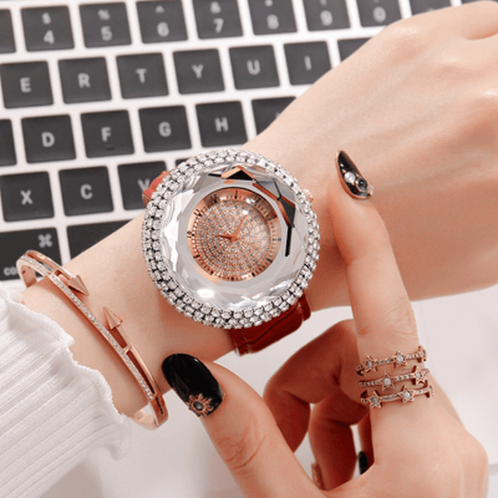 Deffrun Diamonds Elegant Design Ladies Wrist Watch PU Leather Strap Quartz Watches - Trendha