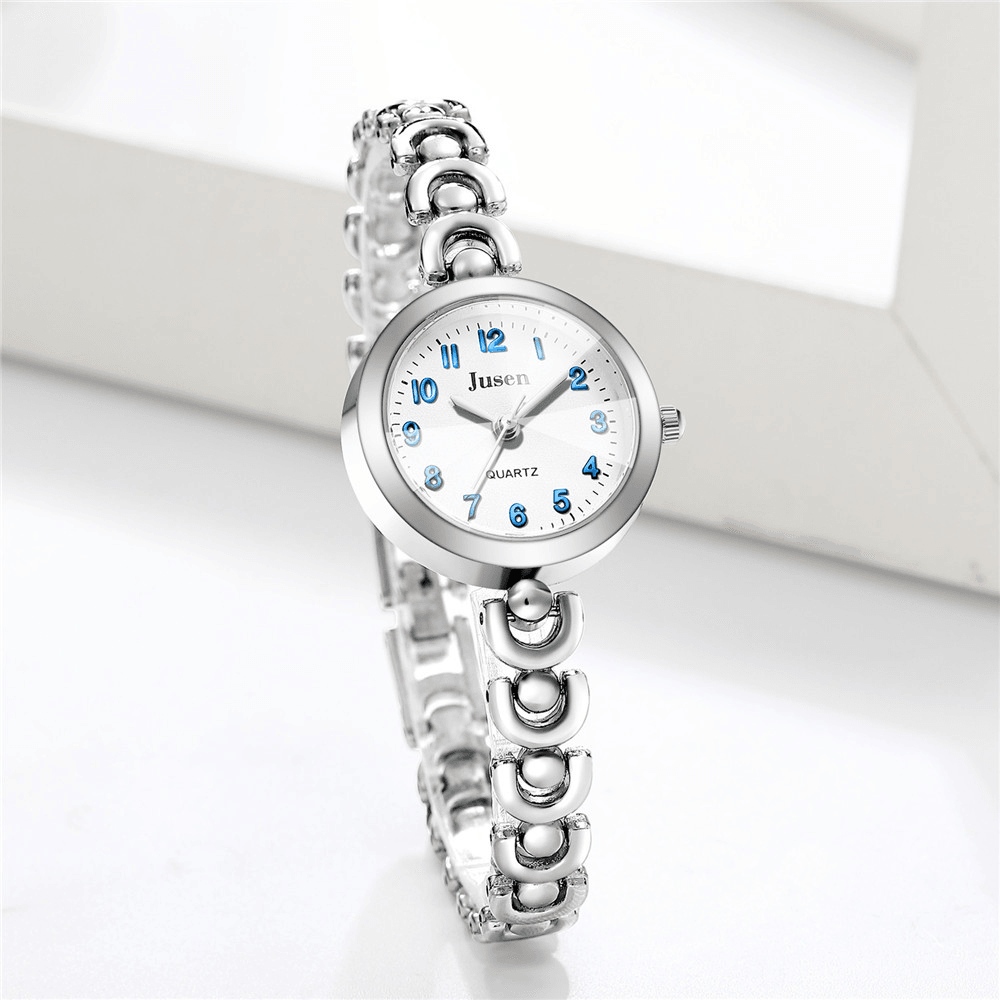 JUSEN JS6321 Full Metal Fashion Women Wristwatch Number Display Quartz Watch - Trendha