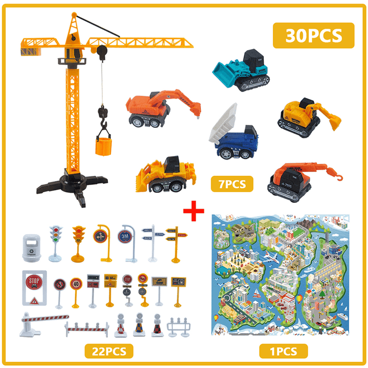 30PCS Colorful Alloy & Plastic Enginnering Vehicle Toys Set with Game Mat for Model Toys - Trendha