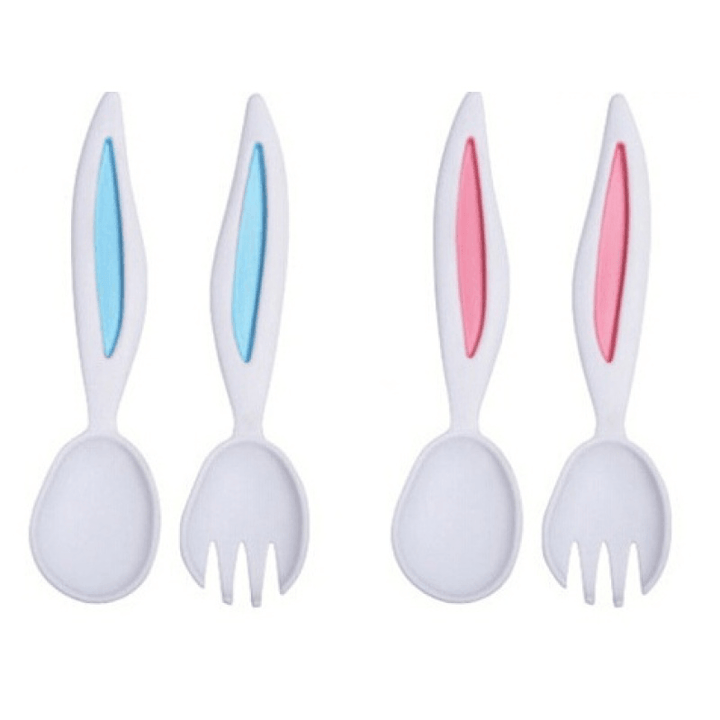 Rabbit Ears Baby Spoon and Fork Set Children Tableware Kids Cutlery Baby Learnning Dishes Dinnerware - Trendha