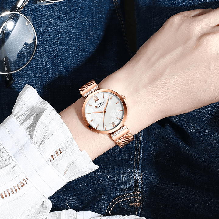 CURREN 9067 Simple Design Ladies Wrist Watch Crystal Full Steel Band Quartz Watches - Trendha