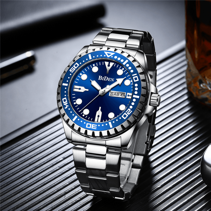 BIDEN 0239 Business Style Full Steel Quartz Watch Calendar Luminous Display Watch - Trendha