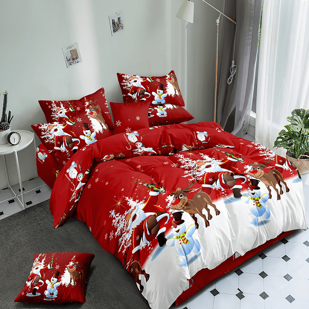 MANXI Christmas Bedding Set Quilt Duvet Cover & Pillowcase Bed Set Tree Gift Stag - Trendha