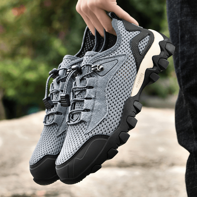 Men Mesh Breathable Toe Protected Non-Slip Driving Outdoor Shoes - Trendha