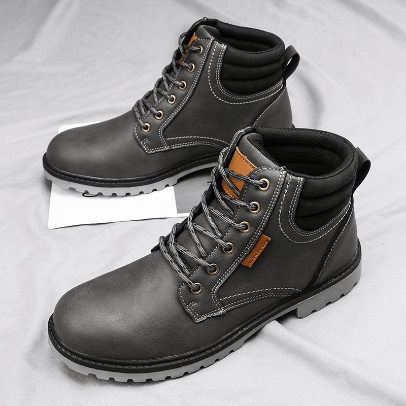 Men Comfy Microfiber Leather Slip Resistant Casual Tooling Boots - Trendha