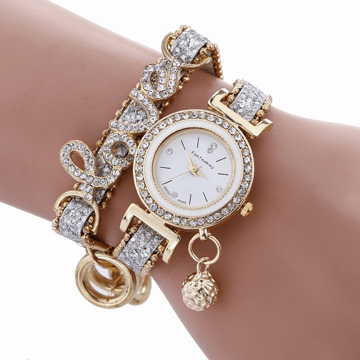 Fashion Luxury Women Watch Love Word Leather Strap Ladies Bracelet Quartz Watch - Trendha