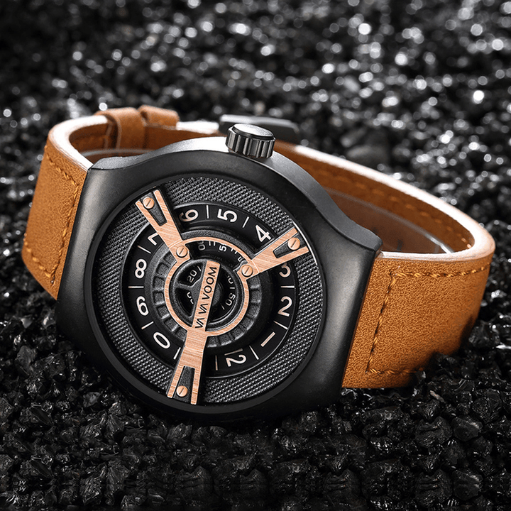 VAVA VOOM Fashion Casual Leather Strap 3ATM Waterproof Men Quartz Watch Wristwatch - Trendha
