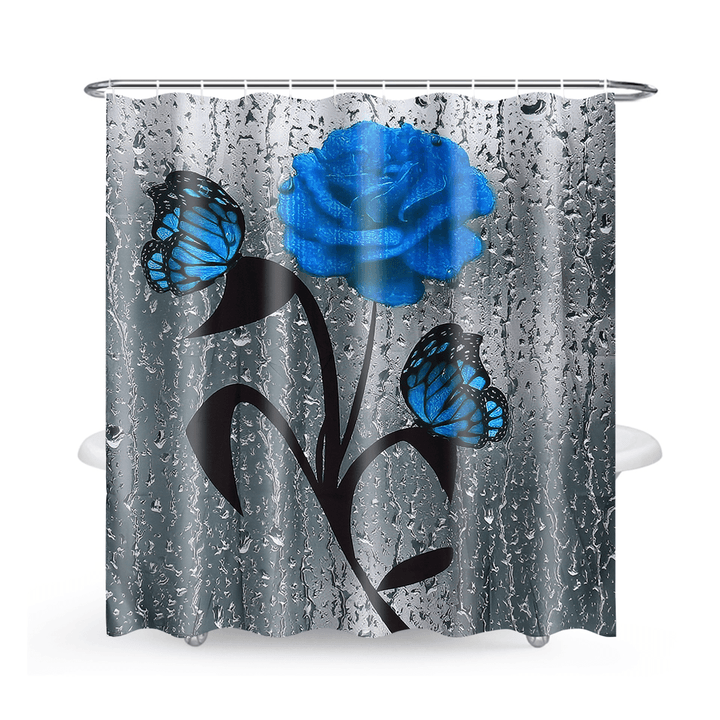 Bathroom Shower Curtain Waterproof Rings Hook Lid Toilet Cover Set 180X180Cm - Trendha