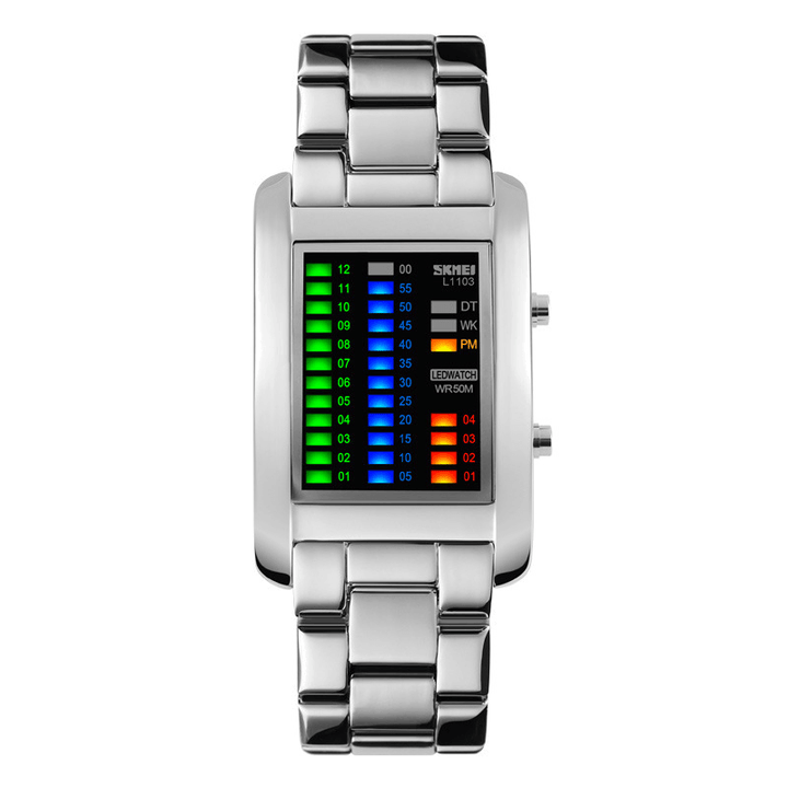 SKMEI 1103 Business Style LED Display Wrist Watch Steel Band Creative Style Digital Watch - Trendha