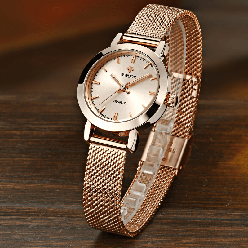 WWOOR 8823 Simple Design Elegant Ladies Wrist Watch Mesh Steel Clock Quartz Watches - Trendha