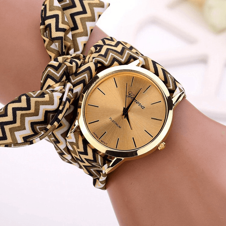 Fashion Chic Big Dial Striped Cloth Strap Women Quartz Watch Wristwatch - Trendha