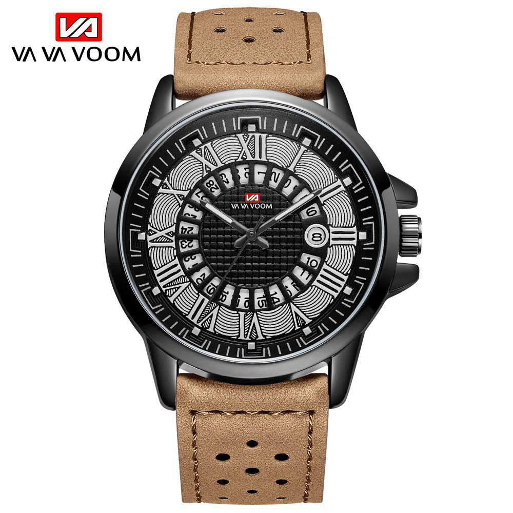Deffrun Roman Number Business Style Men Wrist Watch Waterproof Calendar Leather Band Quartz Watch - Trendha