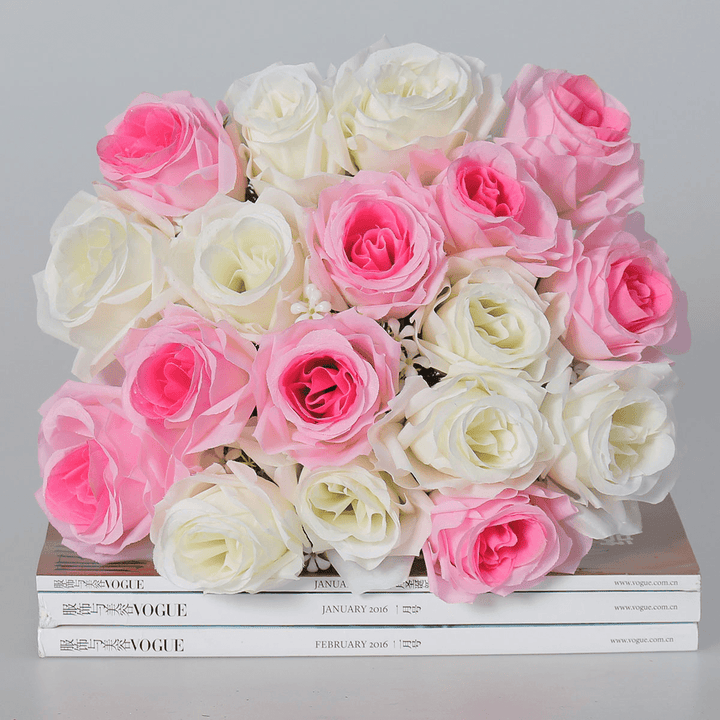 18 Head / Bouquet 15'' Artificial Silk Roses Flowers Bridal Home Wedding Decor Supplies - Trendha