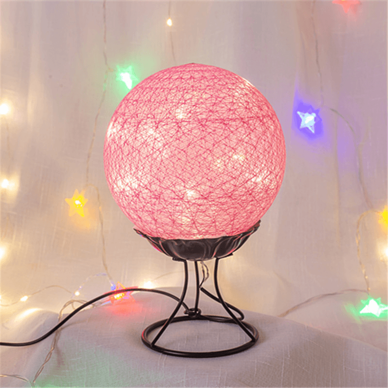 LED Linen Rattan Ball Desk Lamp USB Creative Romantic Night Light with Switch Button - Trendha