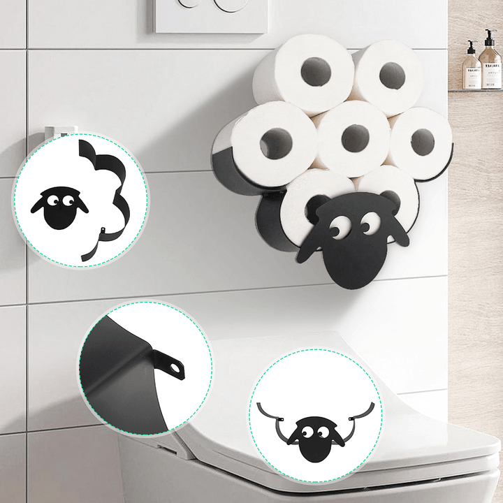 Black Sheep Toilet Roll Holder Paper Bathroom Free Standing Metal Storage Shelf - Trendha