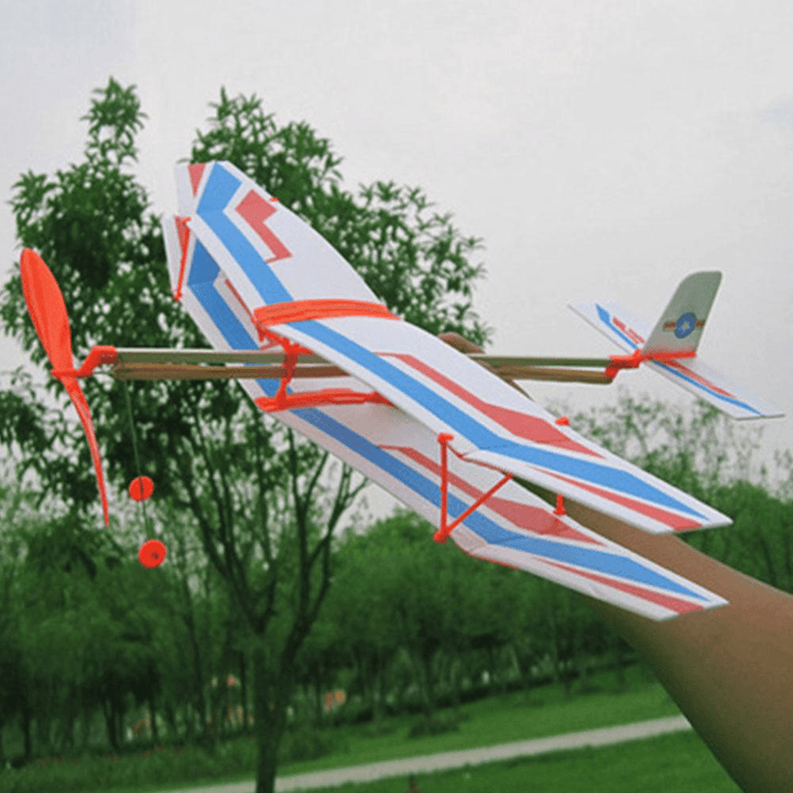 DIY Hand Throw Flying Plane Toy Elastic Rubber Band Powered Airplane Assembly Model Toys - Trendha