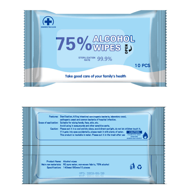 10Pcs/Bag Portable Household Disposable Alcohol Wet Wipes Antiseptic Cleaning Sterilization Paper for Healthcare - Trendha