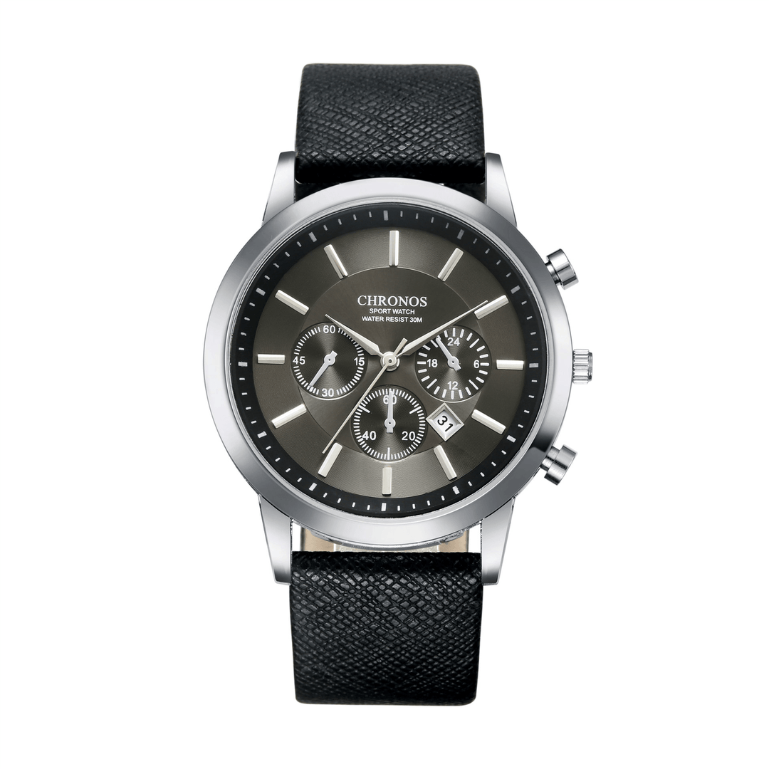 CHRONOS CH04 Fashion Men Watch Date Display Waterproof Leather Strap Quartz Watch - Trendha