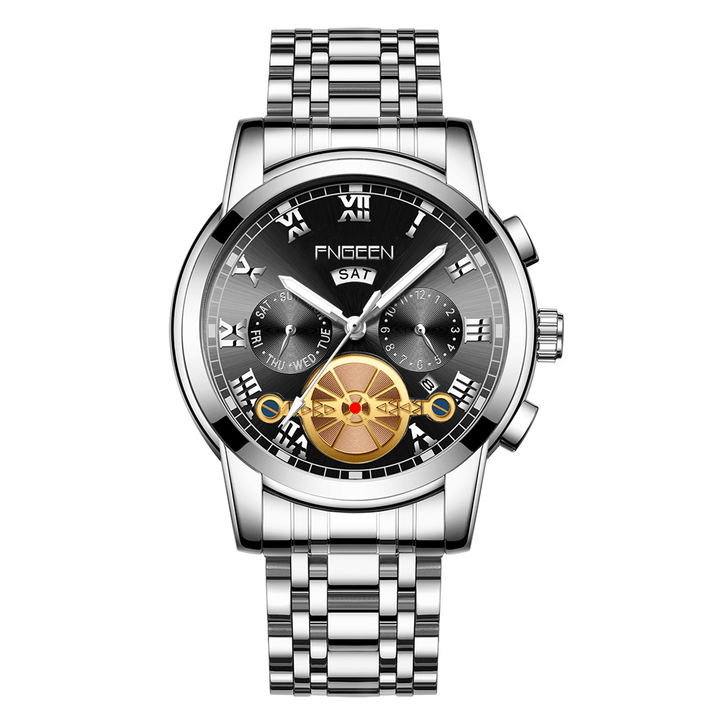 FNGEEN Business Large Dial Men's Quartz Watch with Luminous Display, Calendar & Stainless Steel Band - Trendha