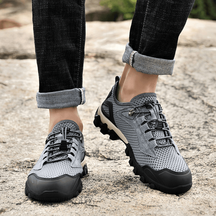 Men Mesh Breathable Toe Protected Non-Slip Driving Outdoor Shoes - Trendha