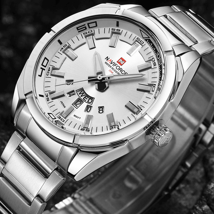 NAVIFORCE 9038 Waterproof Calendar Men Wrist Watch Luminous Display Full Steel Clock Quartz Watches - Trendha