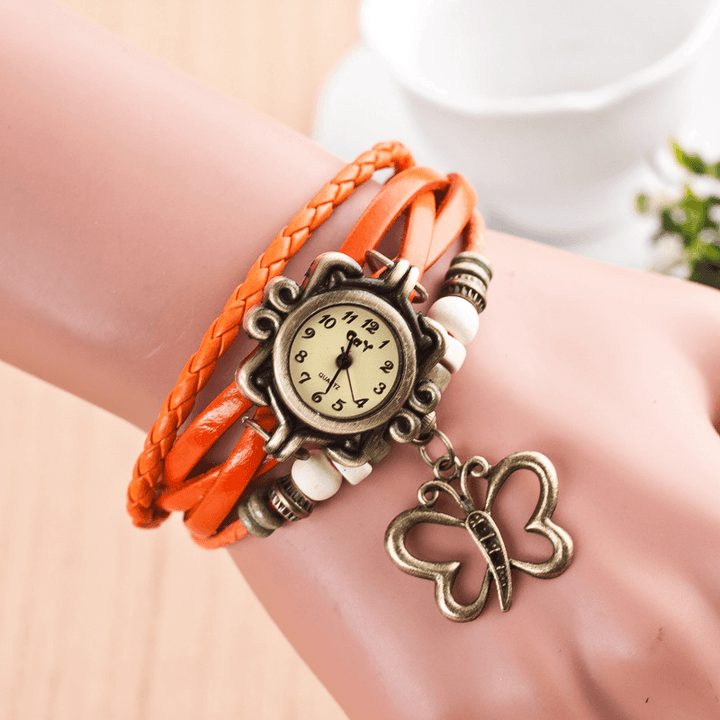DOLAOR Multilayer Vintage Women Watch Hollow Butterfly Pendant Leather Retro Bracelet Watch - Trendha