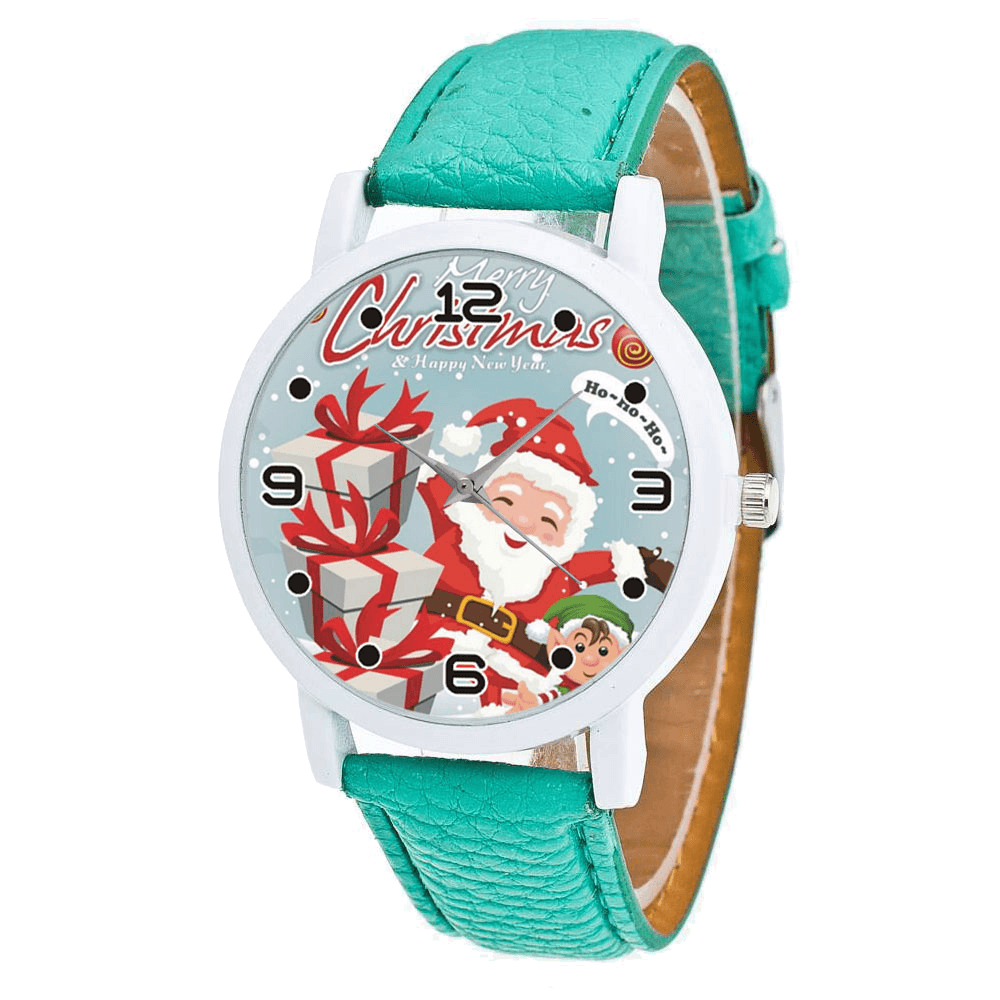 Fashion Christmas Santa Claus with Gift Pattern Cute Watch Leather Strap Men Women Quartxz Watch - Trendha