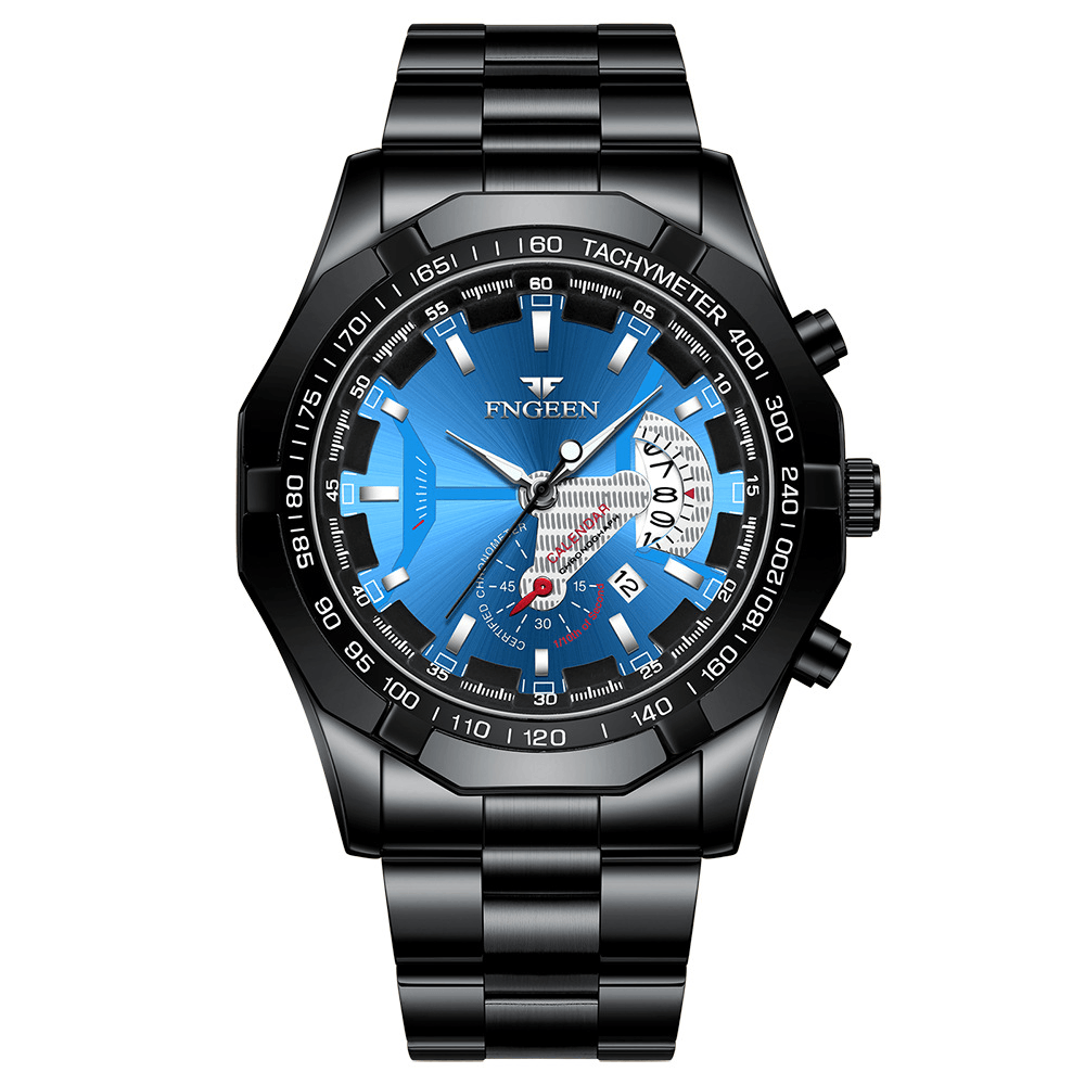 FNGEEN S001 Fashion Business Luminous Pointer with Calendar Date Display Steel / PU Leather Strap Waterproof Men Quartz Watch - Trendha