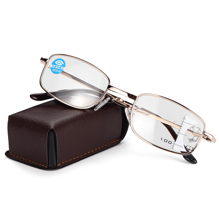 Anti-Fatigue Progressive Multi-Focus Reading Glasses Foldable Metal Frame Anti-Blue Mini Vintage Reading Glasses - Trendha
