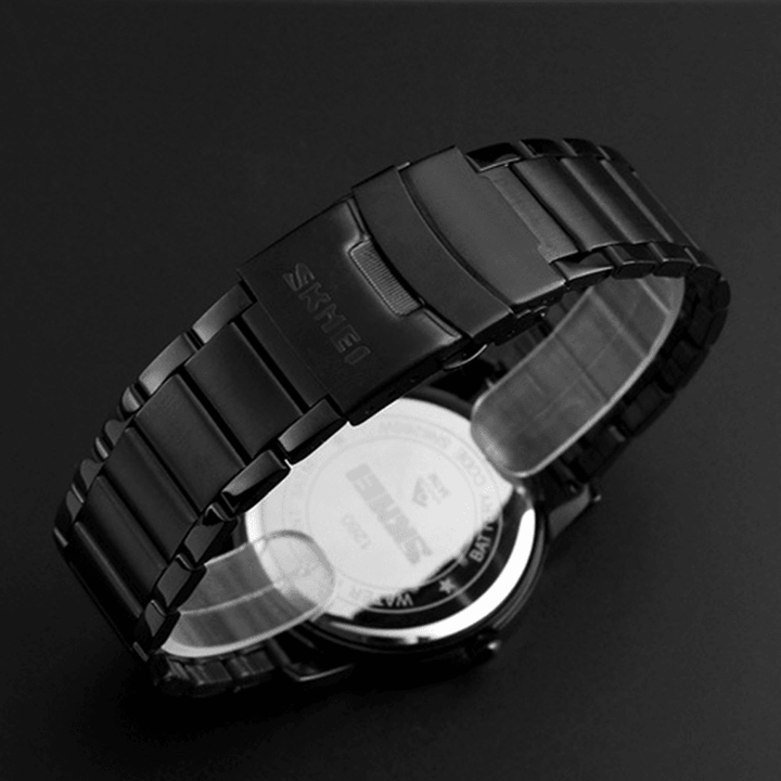 SKMEI 1260 Luminous Display Fashion Men Week Month Display Waterproof Stainless Steel Strap Quartz Watch - Trendha