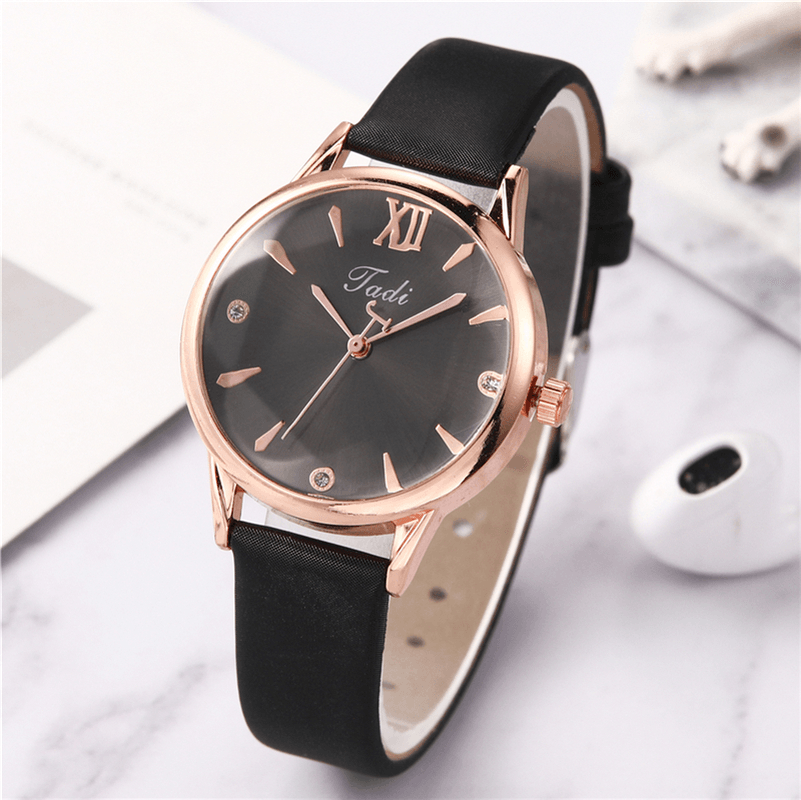 Fashion Elegant Women Watches Leather Band Geometric Design Roman Numeral Quartz Watch - Trendha