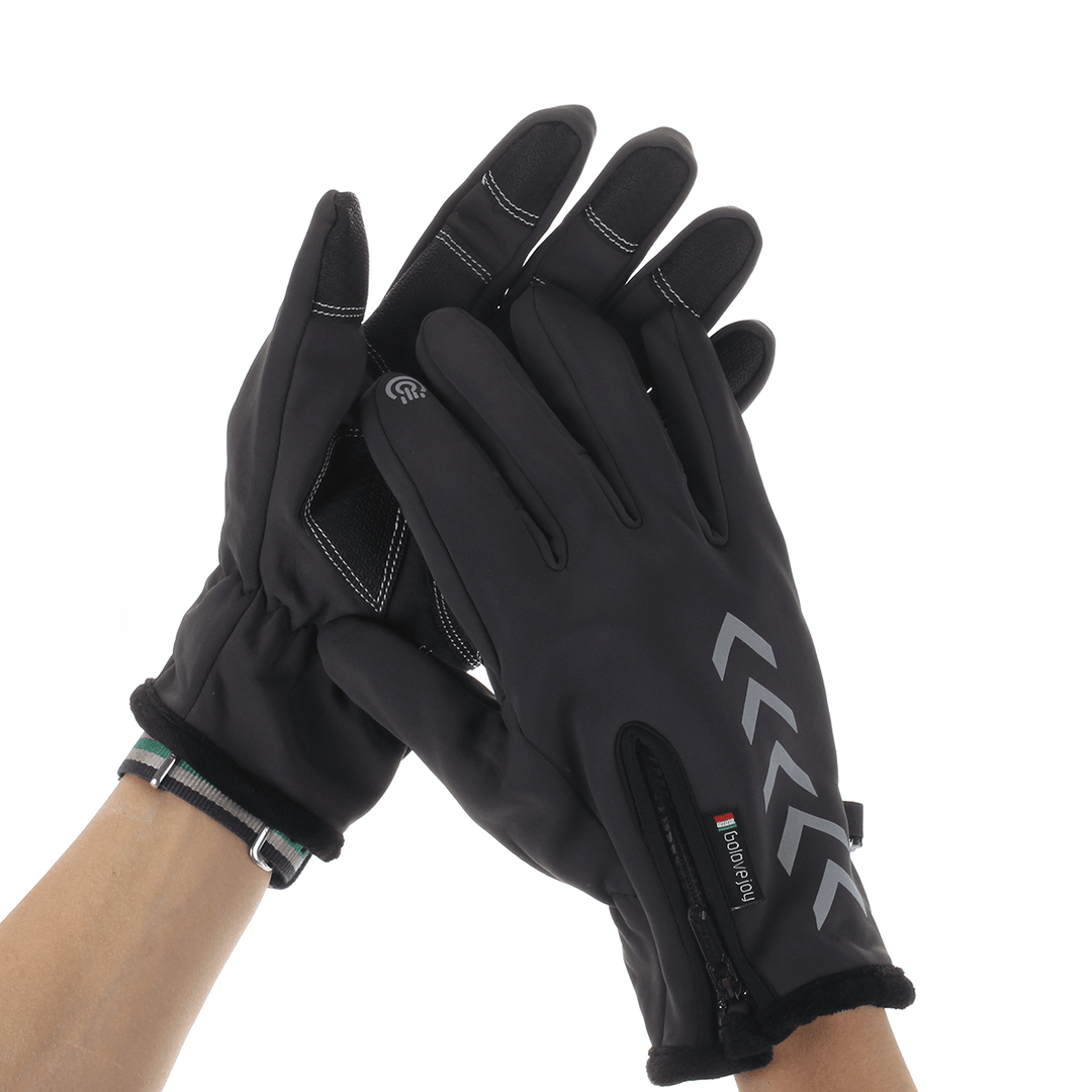 Mens Winter Thermal Fleece Lined Gloves Touchscreen Waterproof Windproof Reflective Skiing Cycling Warm Mitten - Trendha