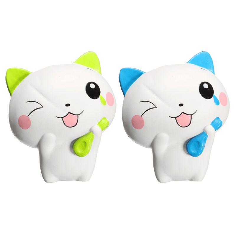 Woow Squishy Cat 13Cm Slow Rising Collection Gift Cute Decor Soft Toy Blue and Green - Trendha