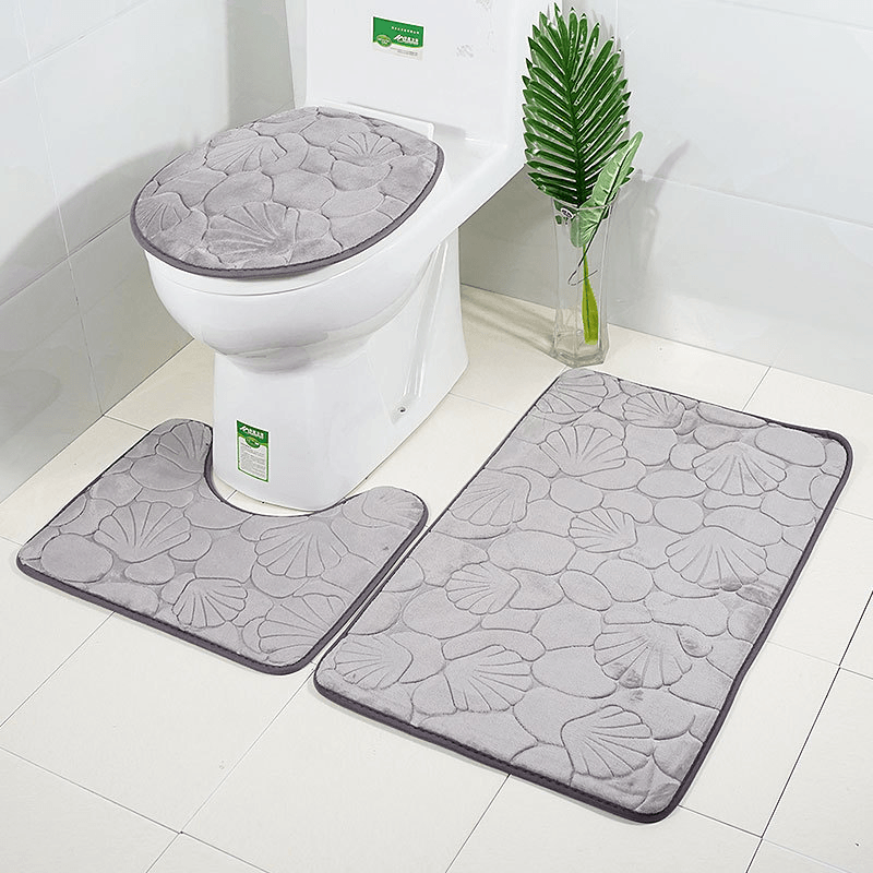3Pcs Embossing Bath Mat for Bathroom Memory Foam Bathroom Carpet Mat Toilet Mat Bathroom Floor Rug - Trendha