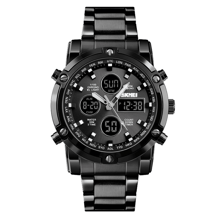 SKMEI 1389 Business Style Multifunction Big Dial Quartz Watch Waterproof Steel Band Men Wrist Watch - Trendha